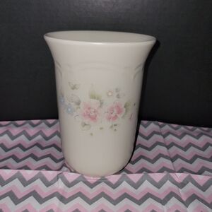 Pfaltzgraff Cream Vase Or Utensils Holder with Pink and Blue Floral Design